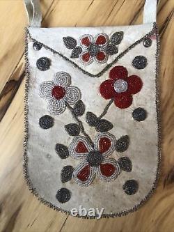 Vintage Sioux So Soft Deer Brain Tanned Leather Beaded Pouch Size 5 1/2 X 8