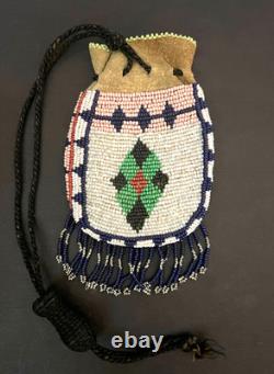 Vintage Small Buckskin Beaded Pouch Native American Plateau Nez Perce