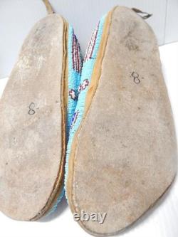 Vintage Southern Arapaho Indian USA Flag + Mariner Beaded Moccasins Hard Soles