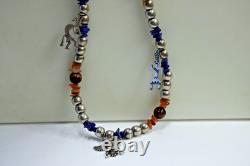 Vintage Sterling Native American Beaded Necklace Stones Charms 26 79 Grams