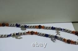 Vintage Sterling Native American Beaded Necklace Stones Charms 26 79 Grams