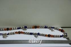 Vintage Sterling Native American Beaded Necklace Stones Charms 26 79 Grams