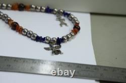 Vintage Sterling Native American Beaded Necklace Stones Charms 26 79 Grams