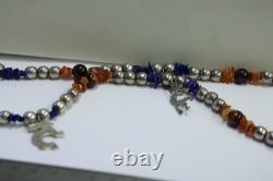 Vintage Sterling Native American Beaded Necklace Stones Charms 26 79 Grams