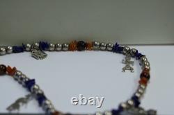 Vintage Sterling Native American Beaded Necklace Stones Charms 26 79 Grams