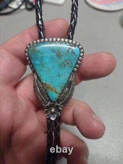 Vintage Sterling Native American Turquoise Bolo Tie
