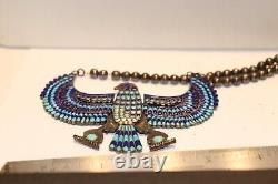 Vintage Sterling Native American Turquoise Lapis Shell T Bird Necklace