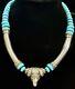 Vintage Sterling Silver 925 BLUE TURQUOISE BEAD Heavy RAM'S HEAD Tribal NECKLACE