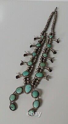 Vintage Sterling Silver 925 Squash Blossom Turquoise Navajo Beads Necklace