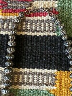 Vintage Sterling Silver Fluted Navajo Bench Bead Necklace 18 1/2 Long