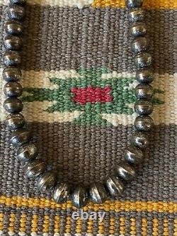 Vintage Sterling Silver Stamped Navajo Bench Bead Necklace 16 1/2 Long