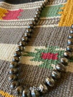 Vintage Sterling Silver Stamped Navajo Bench Bead Necklace 18 Long