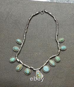 Vintage Sterling Turquoise Native American Necklace 14 51.6 Grams