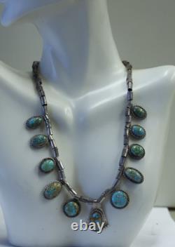 Vintage Sterling Turquoise Native American Necklace 14 51.6 Grams