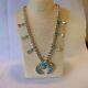 Vintage Turquoise And Silver Native American Style Squash Blossem Necklace