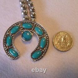 Vintage Turquoise And Silver Native American Style Squash Blossem Necklace