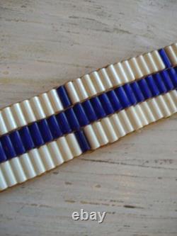 Vintage WAMPUM Native American White / Blue GLASS BEAD Leather Leg Tie CHOKER