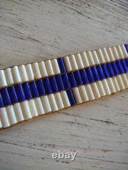 Vintage WAMPUM Native American White / Blue GLASS BEAD Leather Leg Tie CHOKER