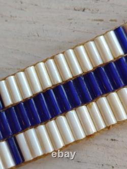 Vintage WAMPUM Native American White / Blue GLASS BEAD Leather Leg Tie CHOKER