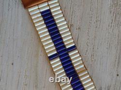 Vintage WAMPUM Native American White / Blue GLASS BEAD Leather Leg Tie CHOKER