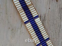 Vintage WAMPUM Native American White / Blue GLASS BEAD Leather Leg Tie CHOKER