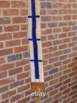 Vintage WAMPUM Native American White / Blue GLASS BEAD Leather Leg Tie CHOKER