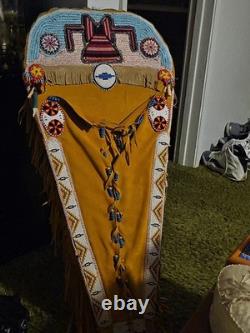 Vintage Washoe Paiute Native American Handmade Buckskin Beaded Cradleboard