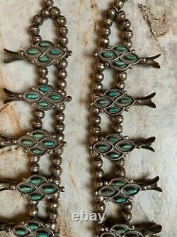 Vintage Zuni Sterling Silver Turquoise Squash Blossom Necklace/Earrings