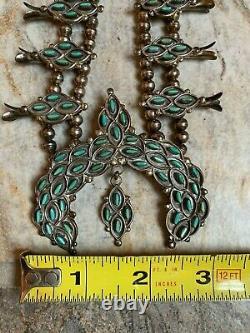 Vintage Zuni Sterling Silver Turquoise Squash Blossom Necklace/Earrings