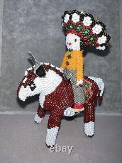 Vintage Zuni beaded Warrior Chief On Horse Extremely Detailed