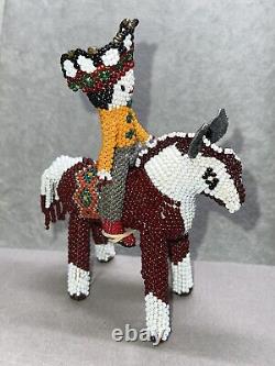 Vintage Zuni beaded Warrior Chief On Horse Extremely Detailed