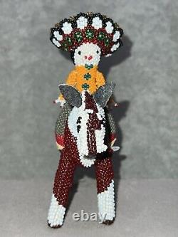 Vintage Zuni beaded Warrior Chief On Horse Extremely Detailed