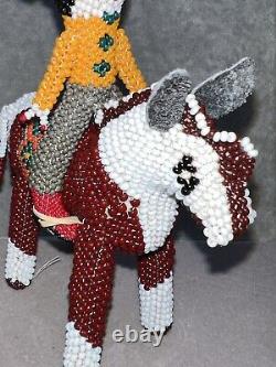 Vintage Zuni beaded Warrior Chief On Horse Extremely Detailed