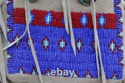 Vintage beaded Plains medicine bag purse suede leather fringe conchos Lakota