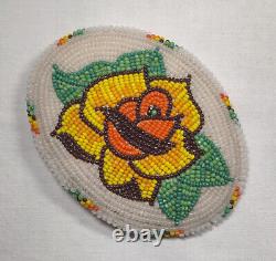 Vtg 1990s Native American Shoshone Beaded Yellow Orange Rose Flower Belt Buckle