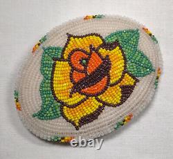 Vtg 1990s Native American Shoshone Beaded Yellow Orange Rose Flower Belt Buckle