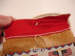 Vtg Beaded Native American Indian Medicine Bag Fringe Trade Beads USA Flag Early