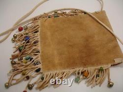 Vtg Beaded Native American Indian Medicine Bag Fringe Trade Beads USA Flag Early