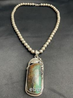Vtg Heavy 93g Navajo Turquoise Pearl Bead Sterling Necklace