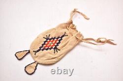 Vtg Native American Apache Indian Beaded Leather Hide Pouch Medicine Bag=