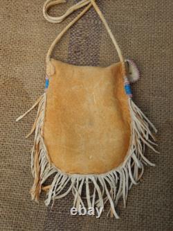 Vtg Native American Beaded Deerskin Fringe Medicine Bag, USA FLAG