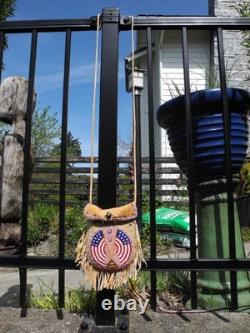 Vtg Native American Beaded Deerskin Fringe Medicine Bag, USA FLAG