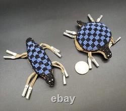 Vtg Native American Beaded Lizard & Turtle Horsehair Fetish Amulet Pouches