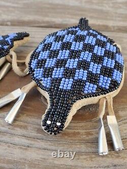 Vtg Native American Beaded Lizard & Turtle Horsehair Fetish Amulet Pouches