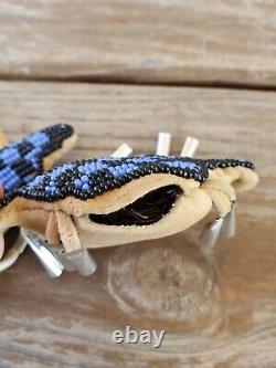 Vtg Native American Beaded Lizard & Turtle Horsehair Fetish Amulet Pouches