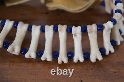 Vtg Native American Beaded Raccoon Penis Bone Choker Pendant Love Necklace 26