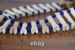 Vtg Native American Beaded Raccoon Penis Bone Choker Pendant Love Necklace 26