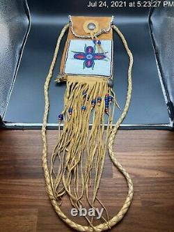 Vtg Native American Beaded Sterling Sliver Deerskin Fringe Medicine Bag Sioux