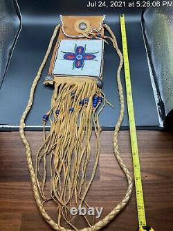 Vtg Native American Beaded Sterling Sliver Deerskin Fringe Medicine Bag Sioux