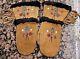 Vtg Native American Floral Beaded Leather Fringe Gauntlet Adult Mittens Gloves